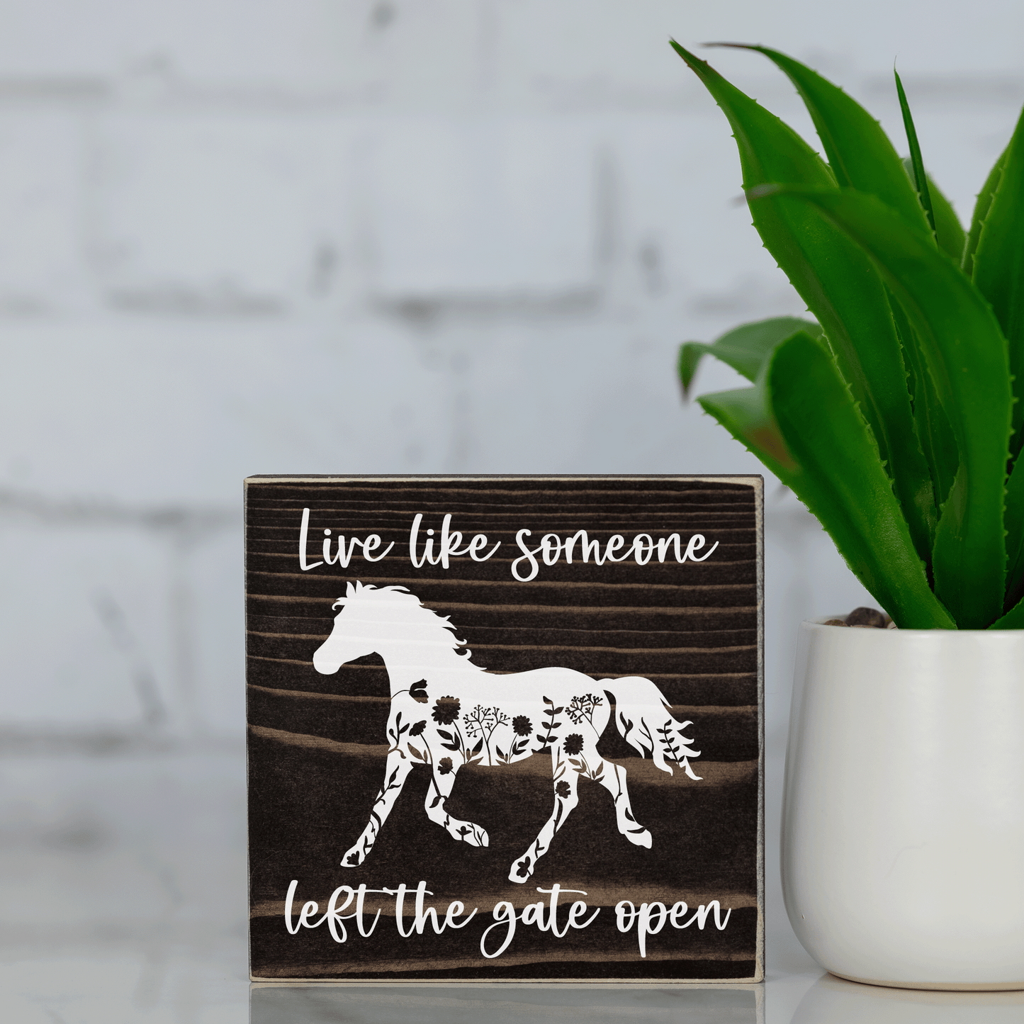live like someone left the door open ~ wood sign block