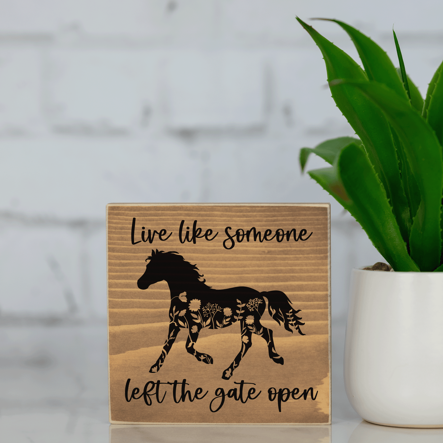 live like someone left the door open ~ wood sign block