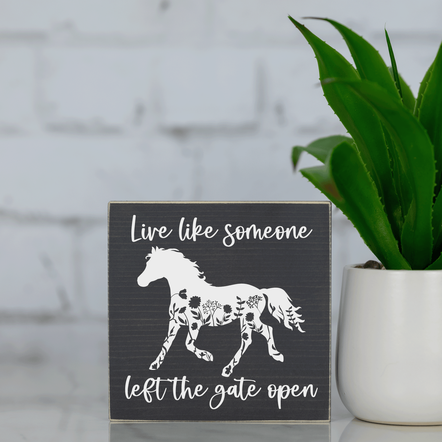 live like someone left the door open ~ wood sign block