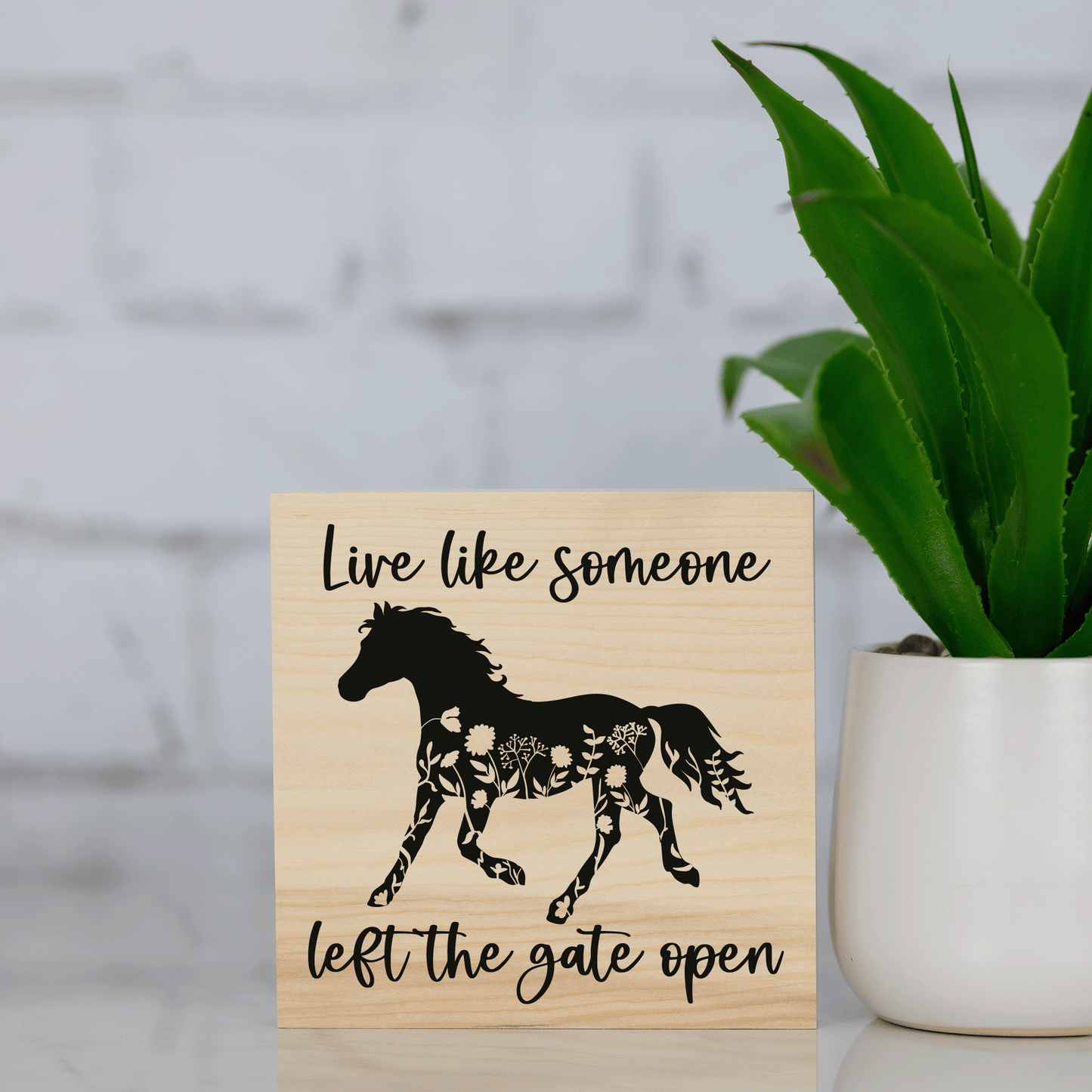 live like someone left the door open ~ wood sign block