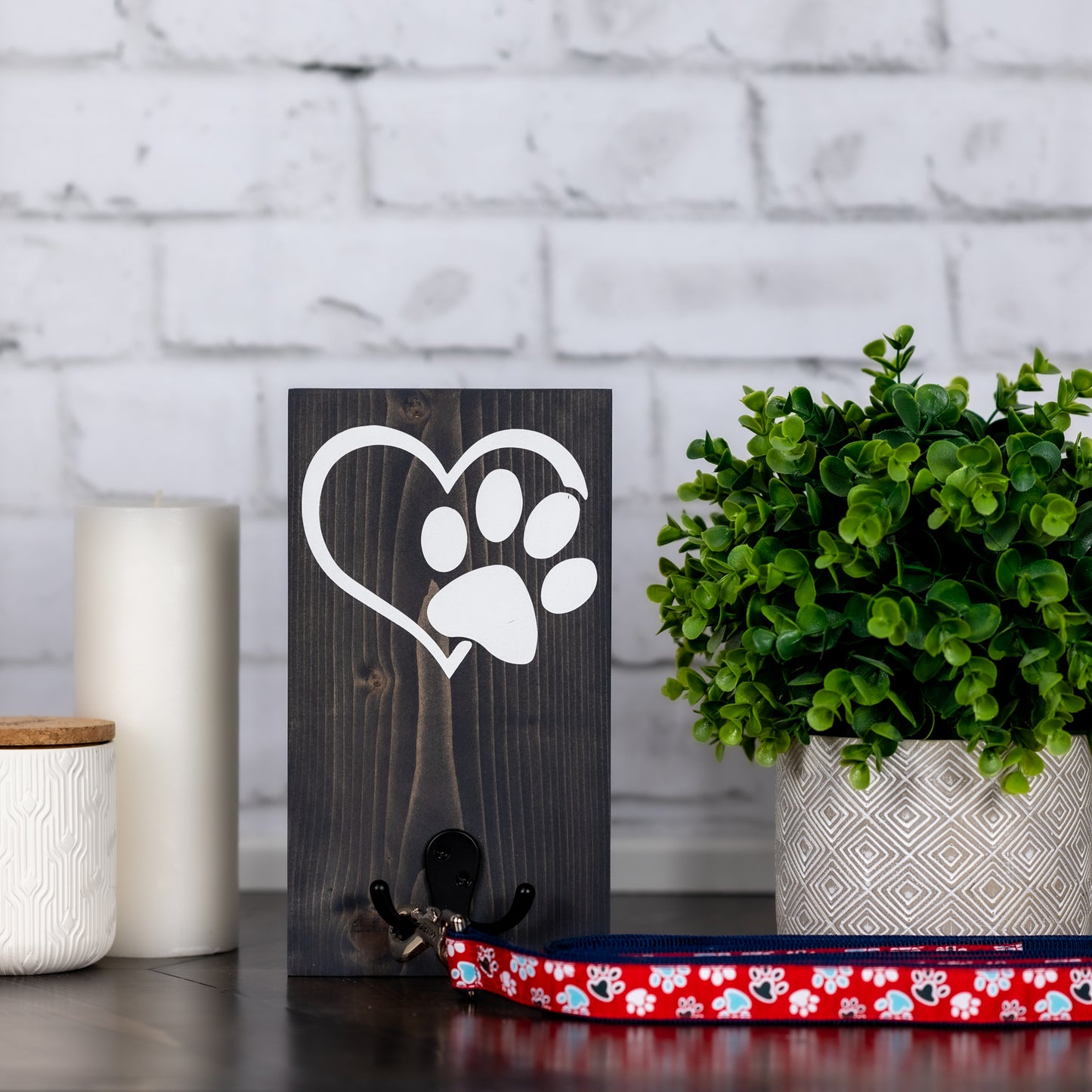 heart paw print ~ dog leash holder