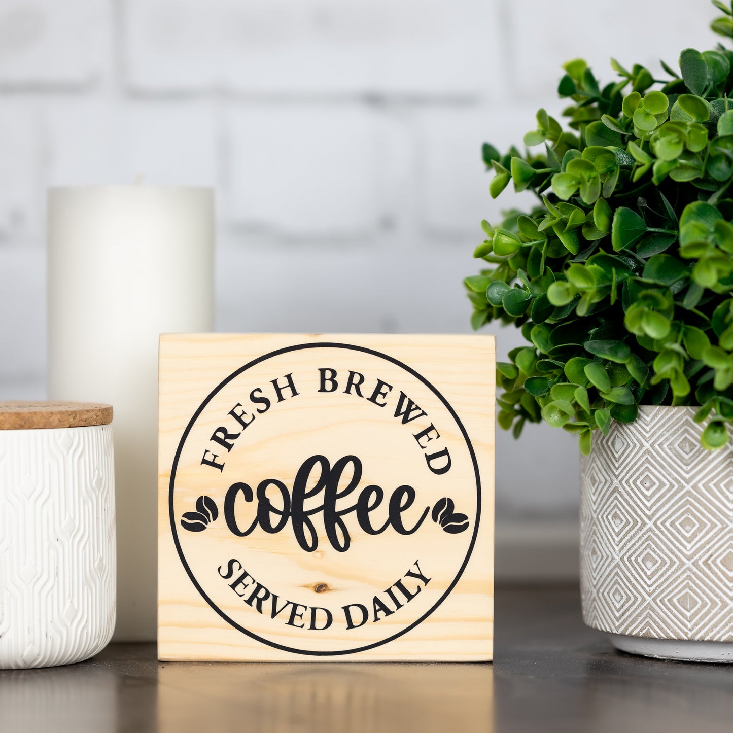 fresh brewed coffee served daily ~ block sign