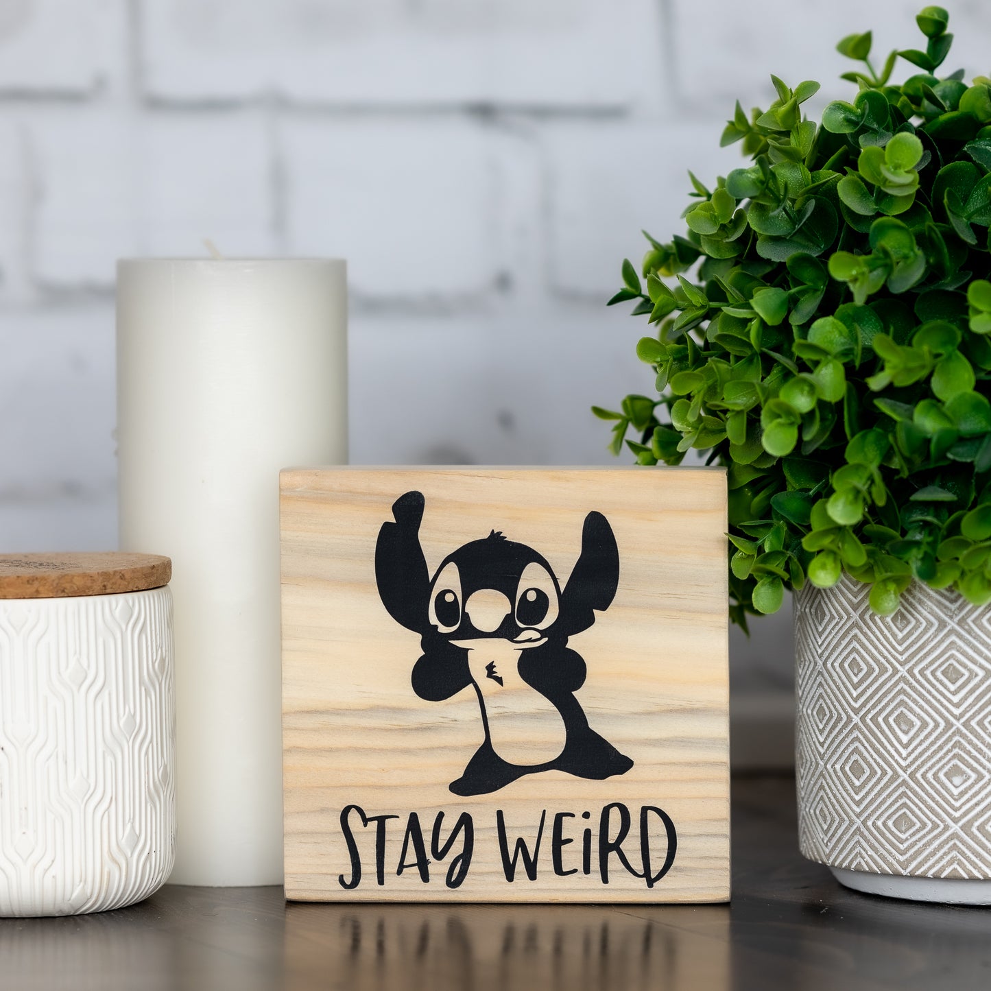 stay weird stitch ~ shelf block sign