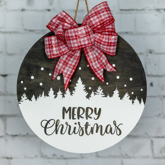 Merry Christmas with trees ~ round door sign