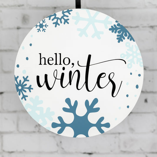 hello winter ~ round door sign
