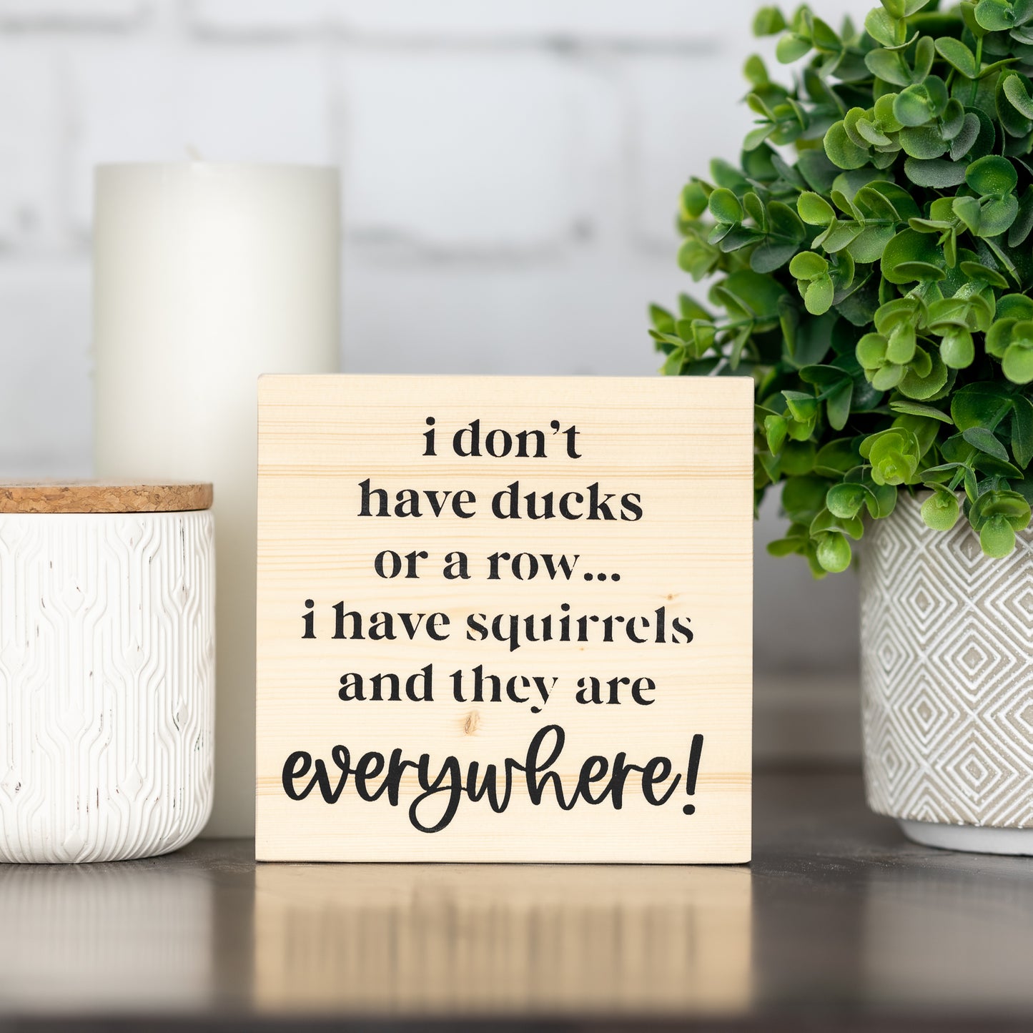 i don't have ducks or a row...i have squirrels and they are everywhere ~ block sign
