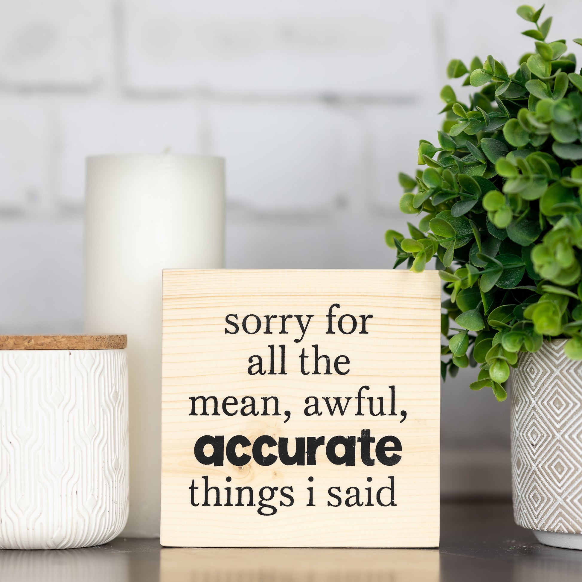 sorry for all the mean, awful, accurate things I said ~ wood block sign